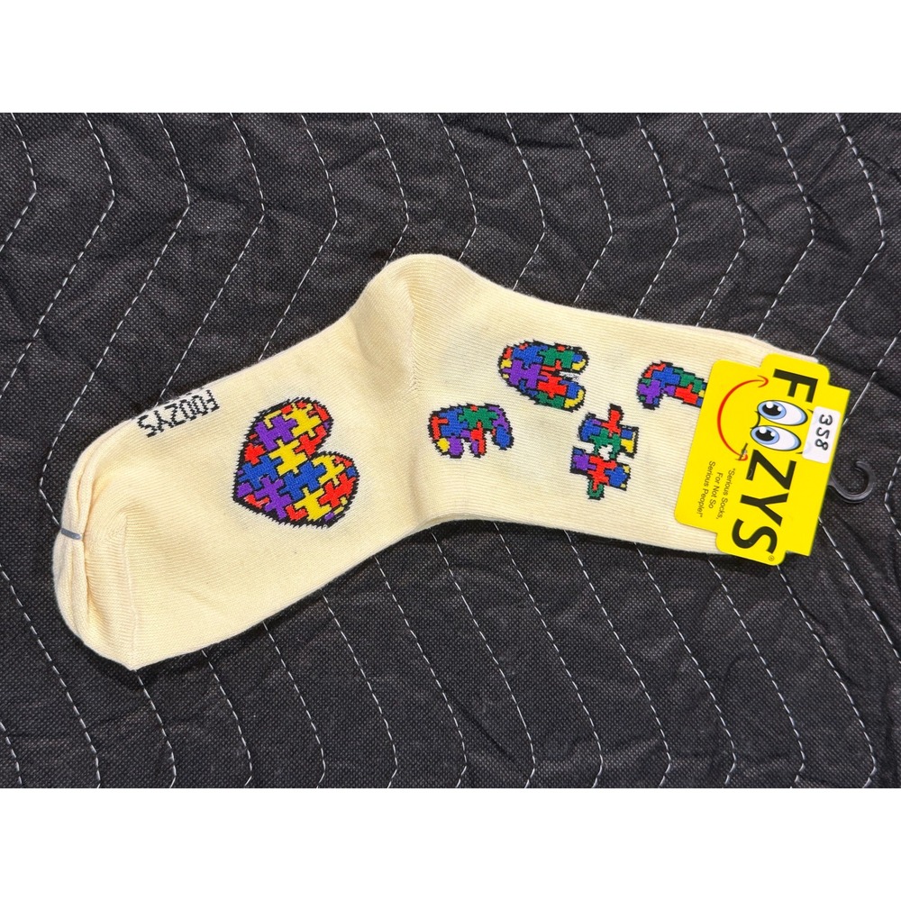 Foozys Puzzle Piece Heart‎ Elephant Socks Women 9-11 Cream NWT Autism Awareness